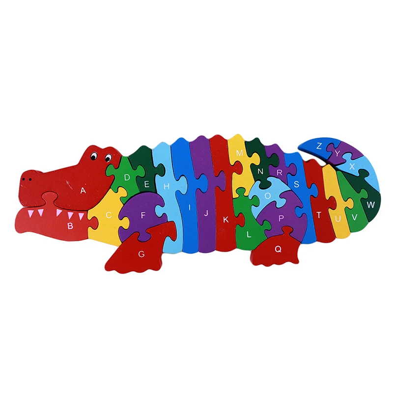 crocodile Деревянная головоломка для детей, игрушки, обучающие игрушки для детей, змея/поезд и т. Д., все виды животных в форме буквы, милая головоломка, развивающая игрушка - Цвет: crocodile