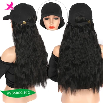 

XNaira Long Straight Hat Wig Synthetic Natural Black Wigs Baseball Cap Hair Wigs Connect Synthetic Hat Wig Adjustable For Women