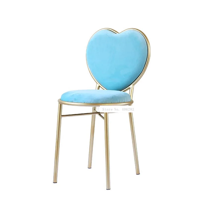 Love Heart Shape Backrest Flannelette Soft Seat Metal Iron Art Leisure Chair Modern Fashion Nordic Minimalist Coffee Cafe Chair