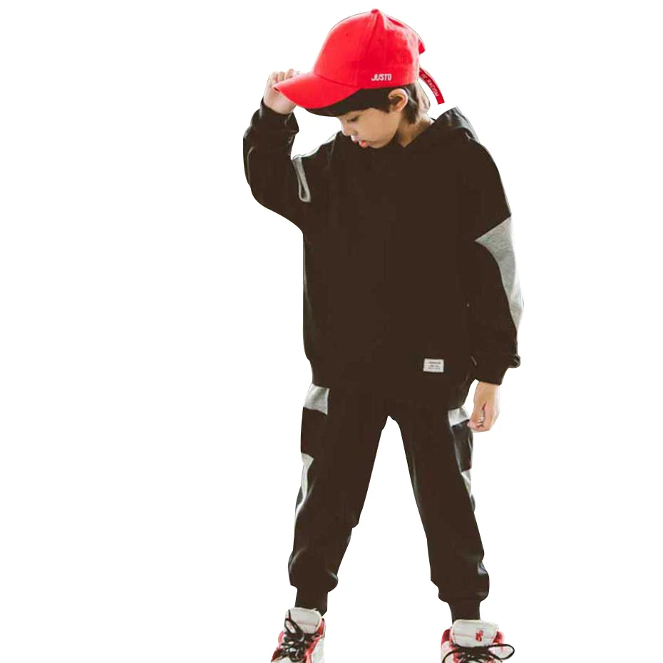 Одежда для мальчиков Лоскутная Толстовка + штаны 2 предмета одежда Свободные