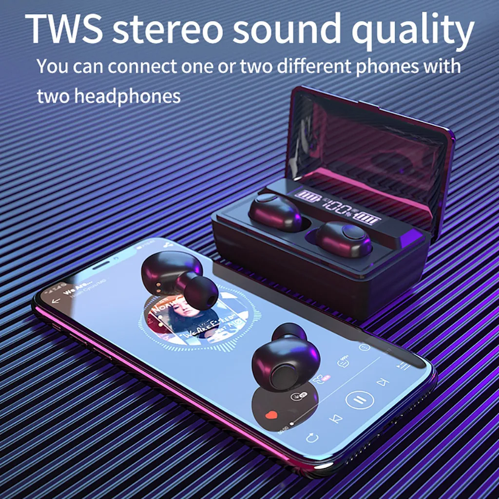 Bluetooth наушники 5,0 беспроводные 3D стерео спортивные наушники шумоподавление Гарнитура светодиодный дисплей зарядная коробка светодиодный цифровой стерео