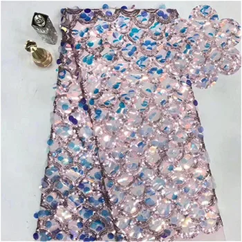 

2019 African Net Lace Fabric, High Quality Elegant White Sequins Nigerian Wedding Lace Fabrics 5Yards Sequins French Tulle lace