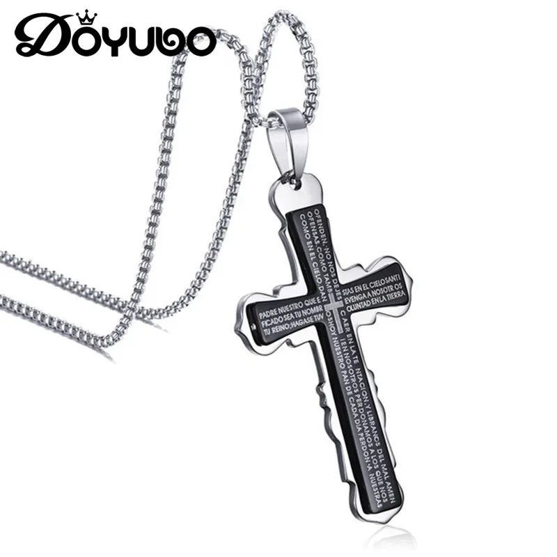 

DOYUBO European Design Black Stainless Steel Cross Pendant Necklace For Party Hot Sale Male Cross Charms Chain Accessories DC247