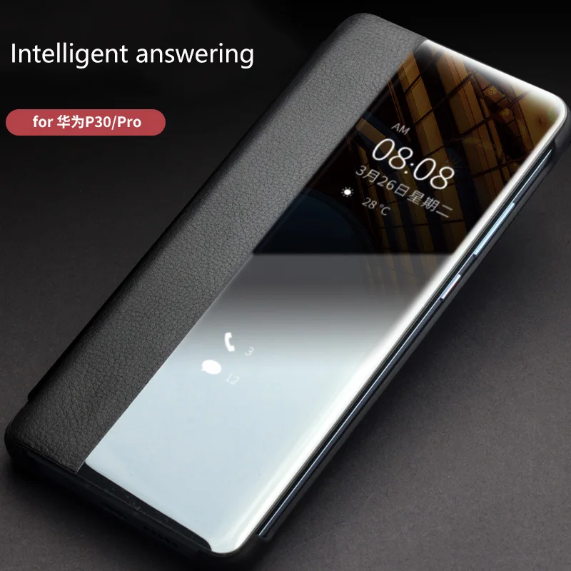 

View Smart Answering Case For Huawei P30 Pro P30 Case Genuine Leather Smart Flip Anti-Scratch Cover For Huawei P30 P30Pro Coque