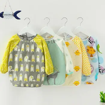 

Fashion Waterproof Feeding Art Apron Bib Smock Boys Girls Baby Toddler Kids Long Sleeve