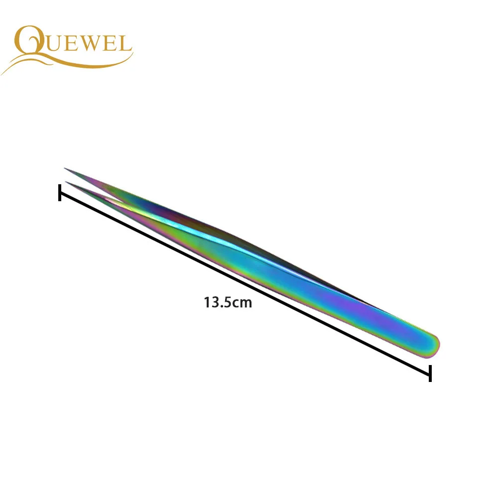 Наращивание ресниц Пинцет прямой изогнутый нержавеющей стали антистатические высокого качества Радужный Quewel инструменты для ресниц - Цвет: Color-5