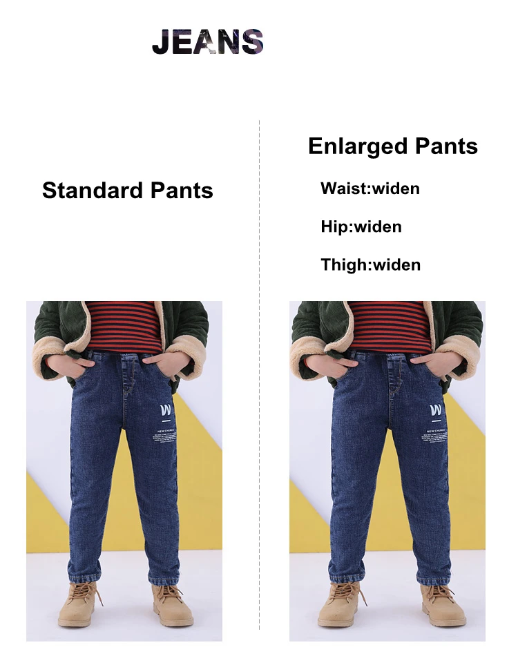 New Fashion Jeans for Boys Kids Autumn Winter Add Wool Blue Jeans Pants Elastic Waist Teenage Warm Trousers Big Kids Clothes 12Y