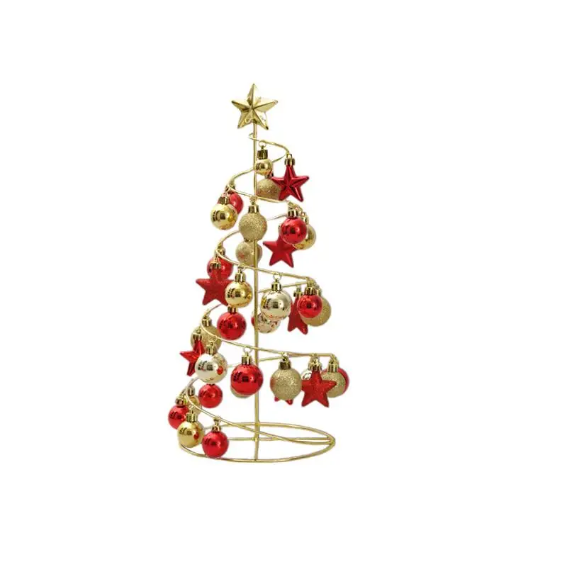 

1pc Christmas Ball Tree Cartoon Christmas Decoration Metal Desktop Mini Christmas Ball Tree Ornament for Bar Home Office Shop