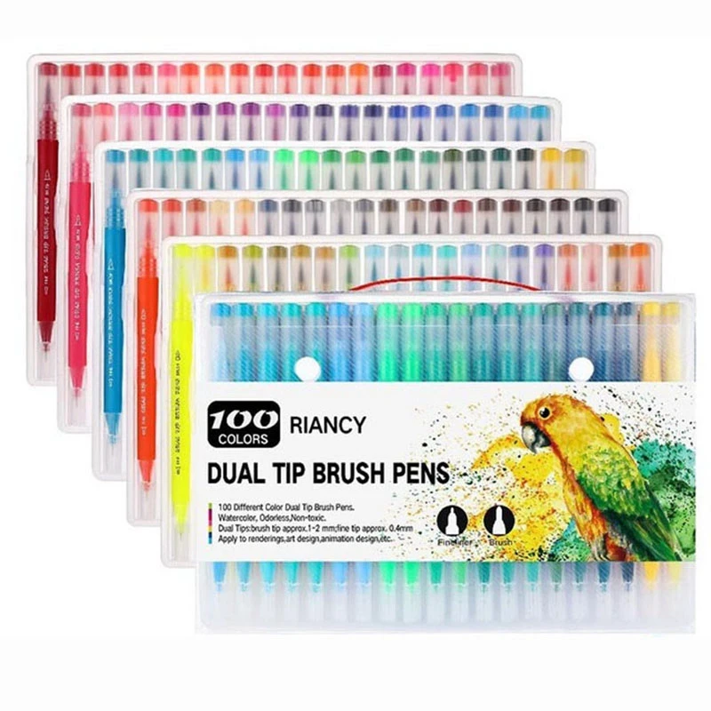 100 pcs Моющаяся Мягкая головка Акварельная ручка набор двойная головка маркер ручка крюк линия ручка студенческое искусство - Цвет: 100 pcs