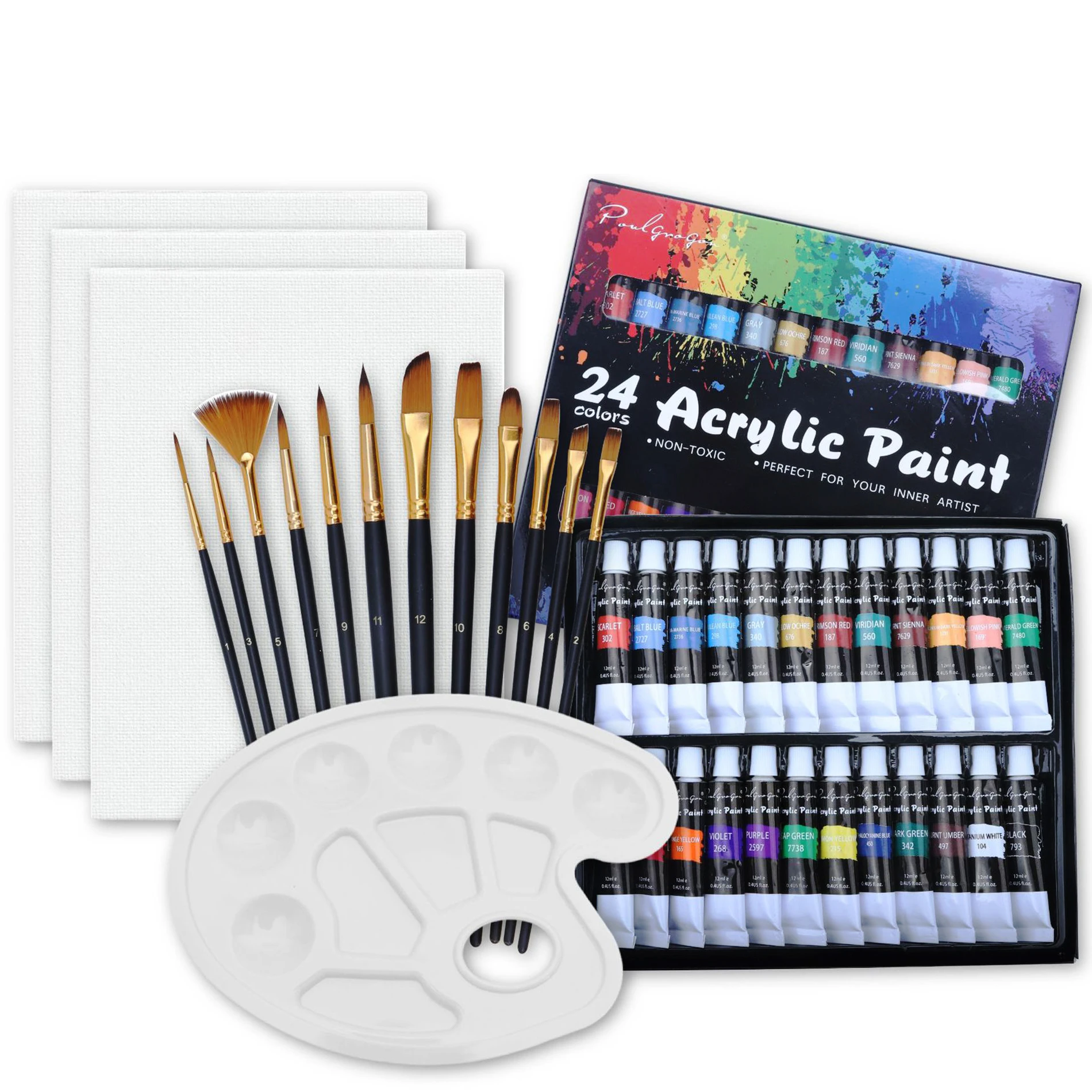 Acrylic Paint Set With Paint Brush,canvas Boards And Palette For