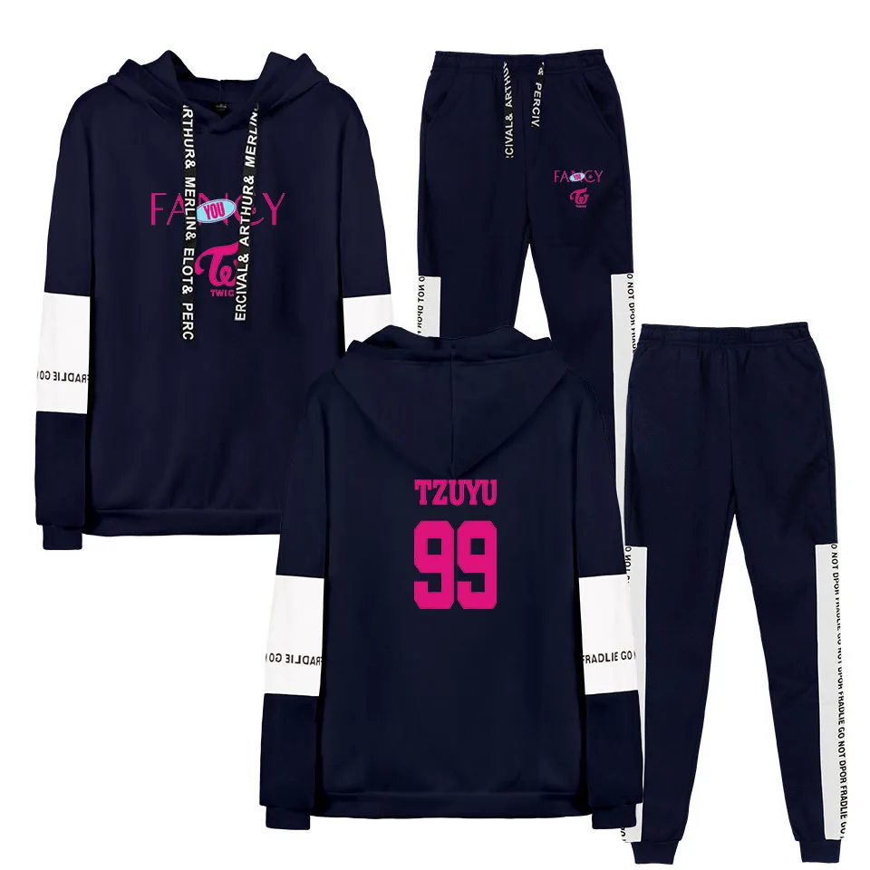 YINUODAIL FANCY Cool TWICE Team Printed Two-piece Sweatshirt Sets Stylish Hoodie sweatshirt Long Sleeve+Loose Pants Suits