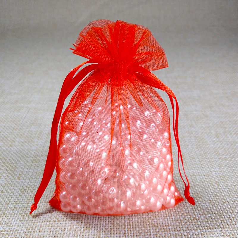 red 100 шт. Сумка из органзы 5x7 7x9 9x12 10x15 см Упаковка из органзы для украшений сумки Свадебная вечеринка Сумочка для подарков День рождения Рождественский подарок сумки - Цвет: red
