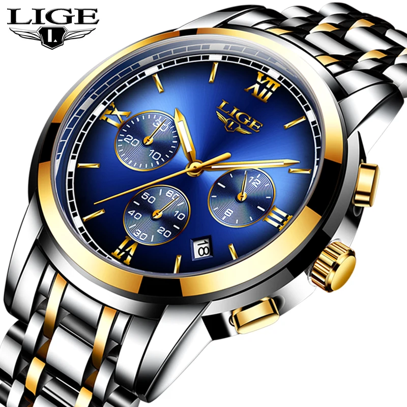 Montre Homme Часы для мужчин люксовый бренд LIGE Хронограф Мужские спортивные часы