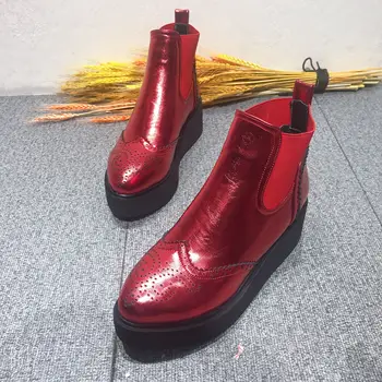 

Motorcycle Boots Women Boots Warm Thick Primer Leather Women Boots Hollow Brock Boots Red Winter Boots Womens Boots Woman Shoes