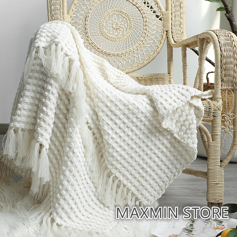 Details about   White Knitted Multi-Function Throw Blanket Bedspead with Tassels Sofa Bed Couch 