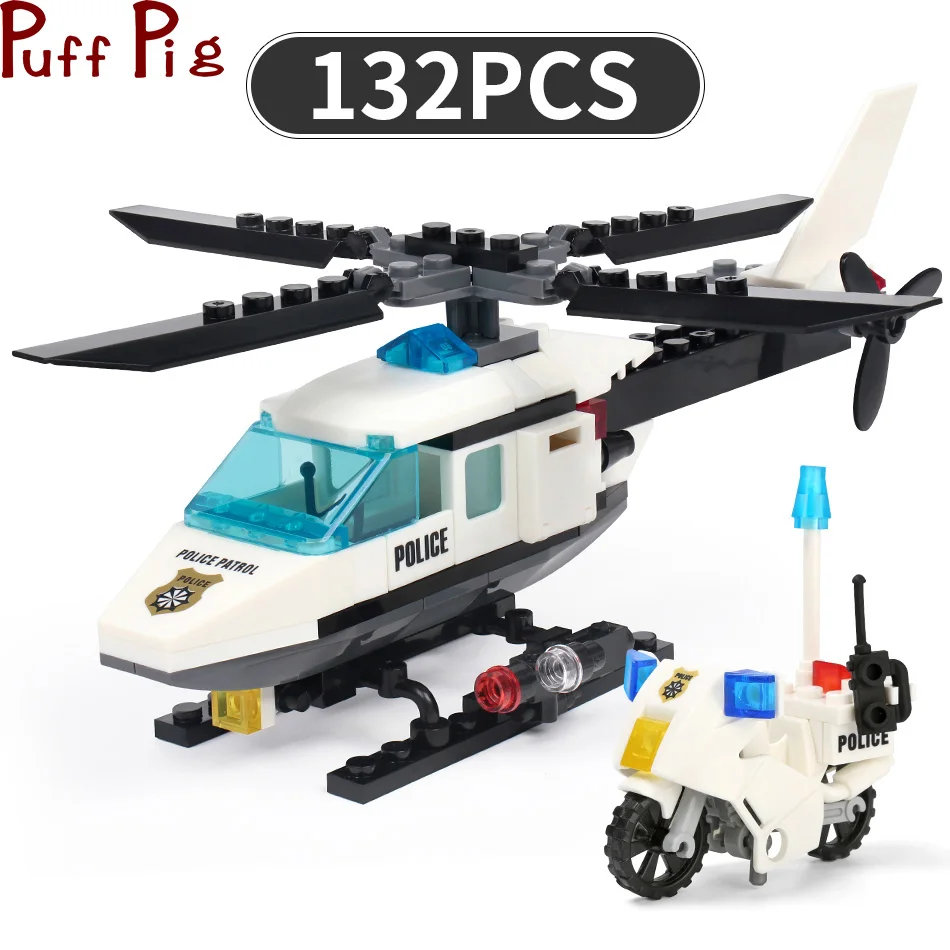 

Police helicopter motorcycle Building Blocks Set Legoingly City DIY Police street bike Models Bricks Toys for Children gifts