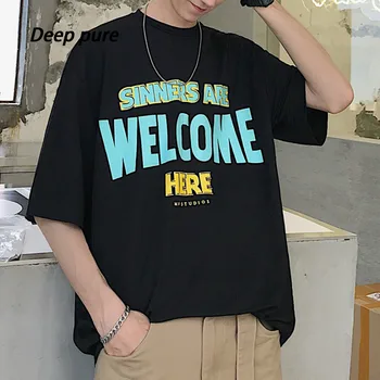 

Summer Loose Letters Print Short-Sleeve T-shirt Youth), Half Sleeve Tops streetwear Hip Hop Harajuku