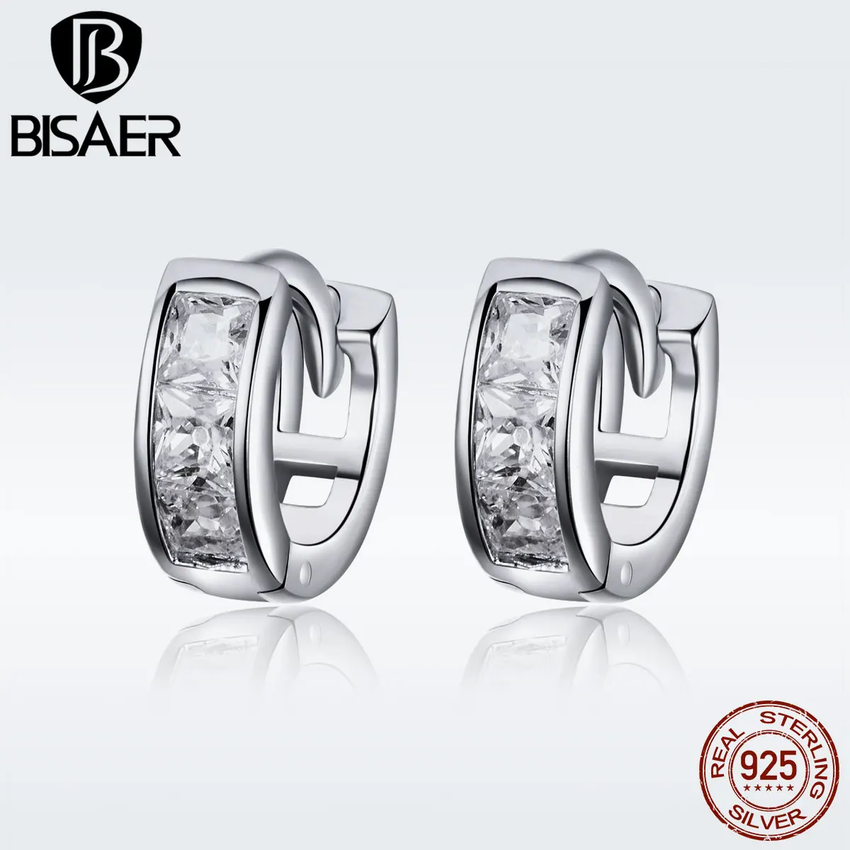 BISAER, 925 пробы, серебро, прозрачный кубический CZ камень, роскошные серьги-кольца для женщин, ювелирные изделия для помолвки, Brincos GXE515