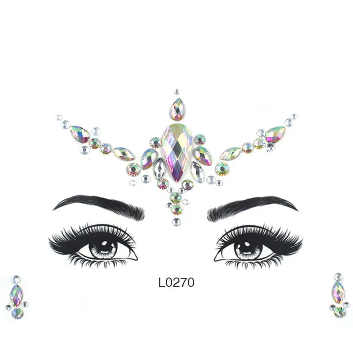 1  Acrylic Jewelry Stickers Colorful Rhinestone Face Stickers For Women Eyebrow Eye Masquerade Decor Resin DIY Drill Face Sticker