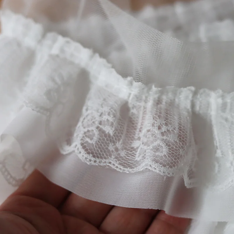 12CM Wide Three Layers 3D Pleated Mesh Chiffon Fabric Embroidered Ruffle Trim DIY Dress Apparel Collar Sewing Decor