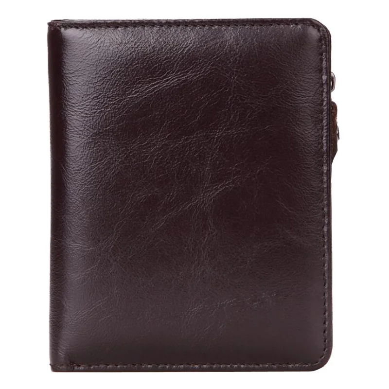 

Western Rfid Genuine Leather Coffee Men Wallet Retro Zipper Coin Wallet Men Purse