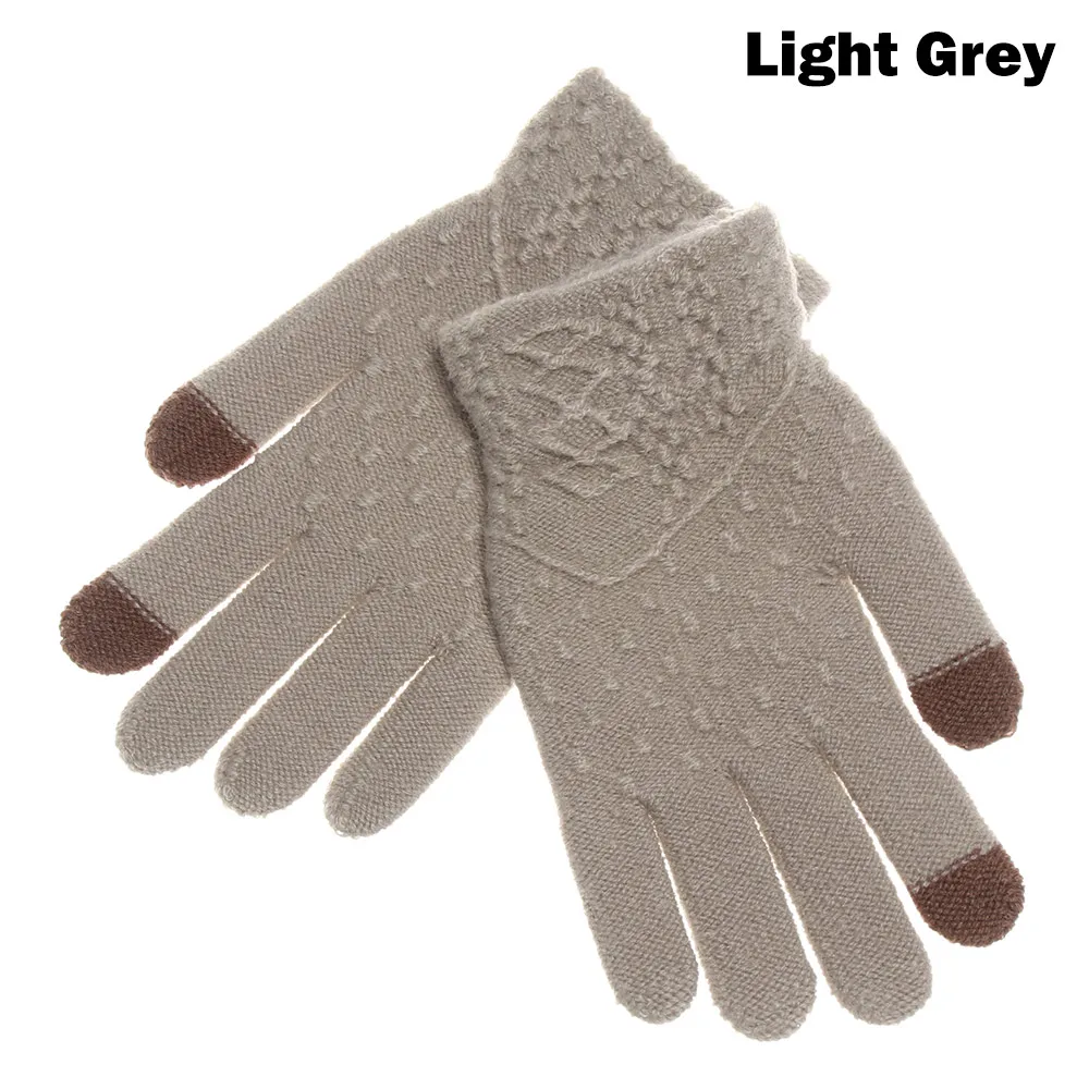 1 шт., мужские зимние теплые вязаные перчатки, гибкие перчатки на полный палец, утолщенные шерстяные кашемировые перчатки для смартфона, планшета - Цвет: 5-light grey