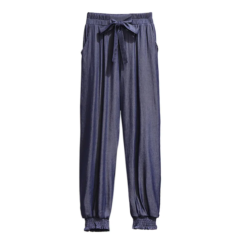 

New Women Long Harem Pants Spring and Autumn Flexible High Waist Lace-up Gray and Blue Casual Plus Size Womens Cargo Pants