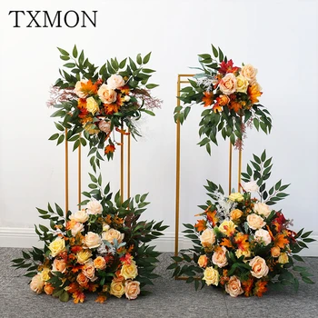 

Artificial orange autumn silk flower row T platform flowers wall Wedding road arrangement Arch decoration home window flowers