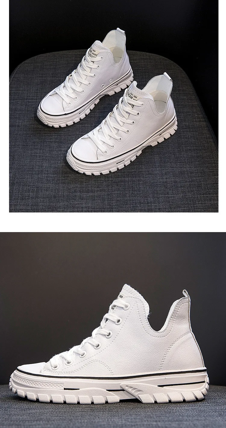 New type baitie thick bottom shoes leather casual flat sole shoes high-top small white shoes for women safety shoes waterproof