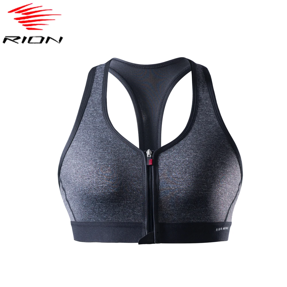 RION Women Zipper Push Up Sports Bra Vest Shockproof Gym Bras Underwear