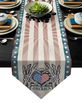 

Independence Day Stars Stripes Love Skull Hand Table Runner Table Flag Home Party Decorative Tablecloth Table Runners