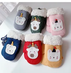 Children's New Mitten Suede Stickers Cartoon Children's Warm Gloves Plus Velvet Padded Hanging Neck Snow Gloves Winter