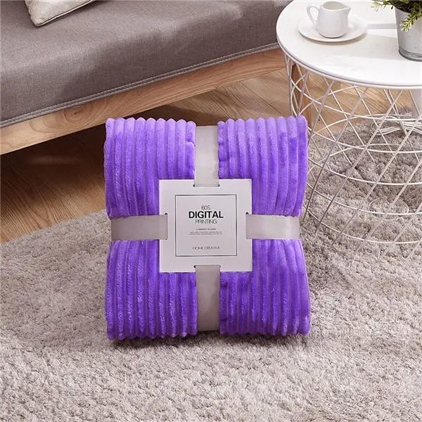 Purple Супер мягкие стеганые фланелевые одеяла, однотонные полосатые норковые одеяла, покрывала для дивана, зимние теплые одеяла - Цвет: Purple