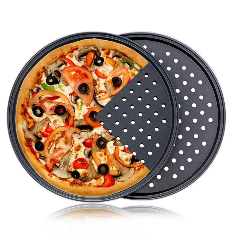 Упаковка из 2 сковородок для пиццы с отверстиями 12 дюймов-углеродистая сталь с антипригарным покрытием перфорированный круглый противень для выпечки для домашней кухни