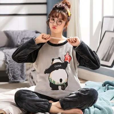 Одежда для сна, пижама femme feminino, ночная одежда, серый, белый цвет, комплекты, теплая Пижама с капюшоном для влюбленных, женская, мультяшная, коралловый флис, комплект для отдыха - Цвет: model 16
