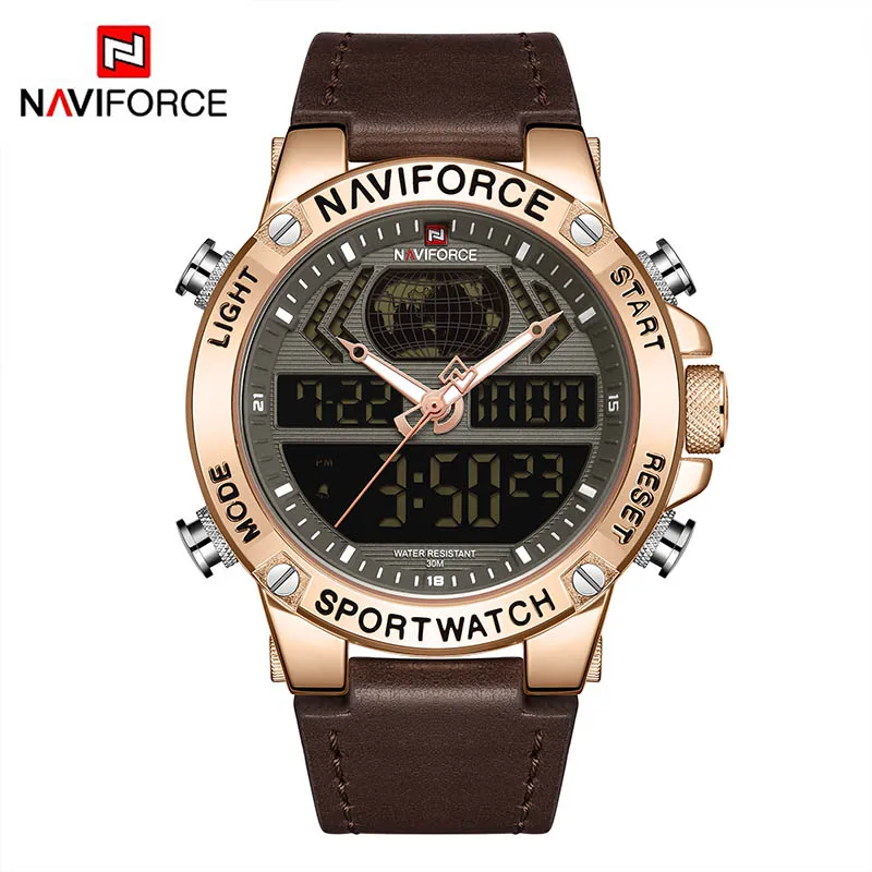 Naviforce мужские часы брендовые роскошные мужские деловые мужские часы с двойным дисплеем мужские наручные часы Мужские часы Лидирующий бренд класса люкс - Цвет: Brown Rose Gold