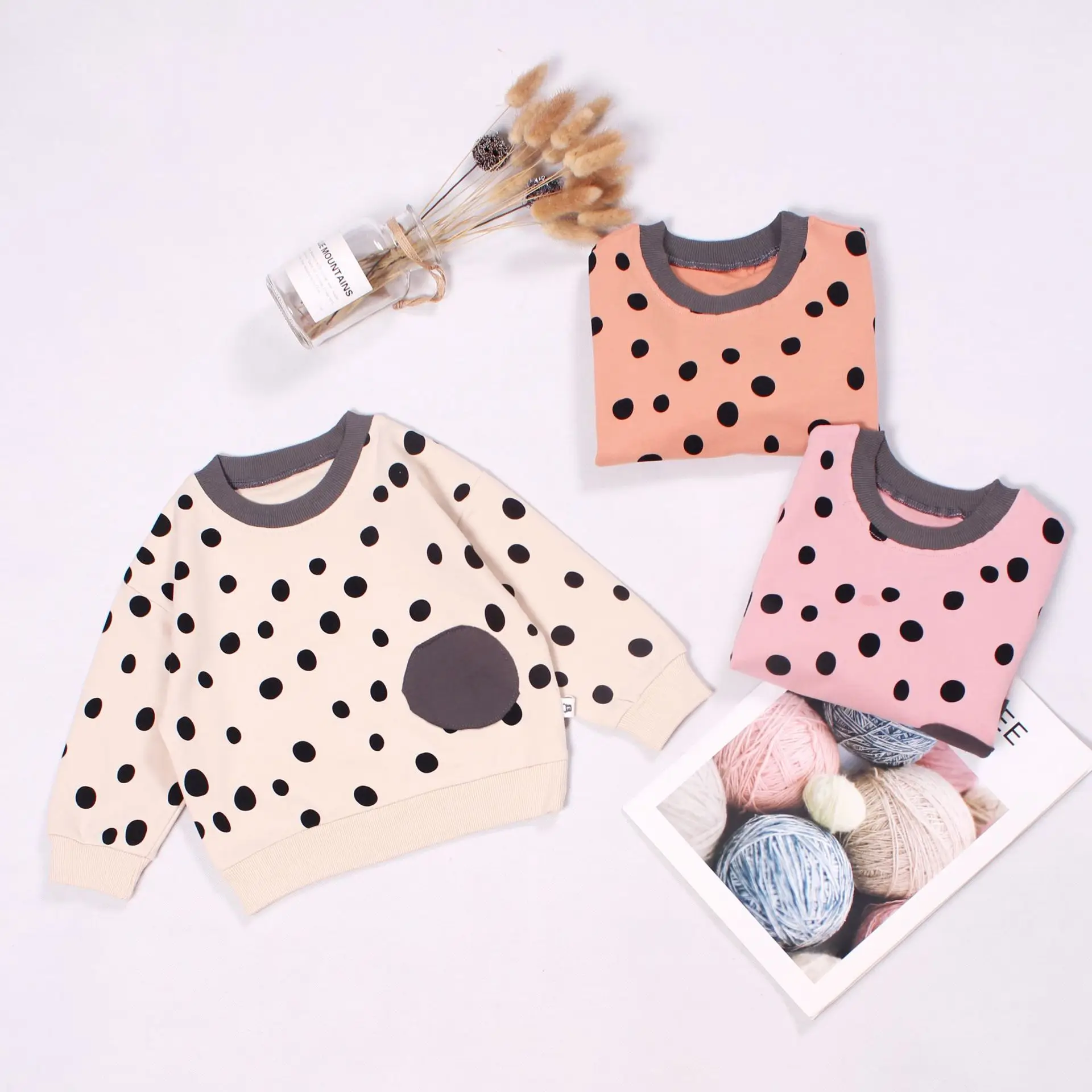 Toddler Infant 2 3 4 5 6 Years Baby Girl Sweatshirt Kids Pulloverts Top Tees Children's Long Sleeve Polka Dot T Shirts for Girls