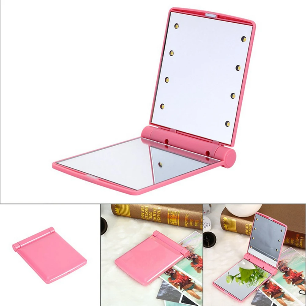 Make Up Mirror Cosmetic Folding Portable Compact Pocket With 8 LED Lights Hand Mirror Vanity Adjustable Table Mirror Woman