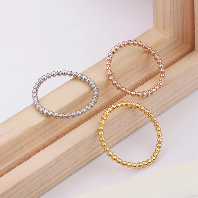 Stainless Steel Ring Finger Ring Gold Color Ring Silver Ring Girls 2mm Width Small Wave Design Ring Rose Gold Silver Color Stainless Steel Beads Ring for Women