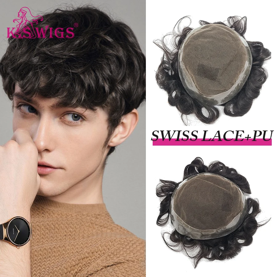 K.S WIGS Men Toupee Swiss Lace PU Around Men Capillary Prothesis Har Replacement System Durable Natural Hair Wig For Men