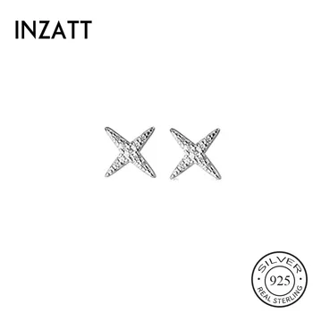 

INZATT Real 925 Sterling Silver Minimalist Cross Stud Earrings For Charm Women Birthday Party Fine Jewelry Trendy Accessories