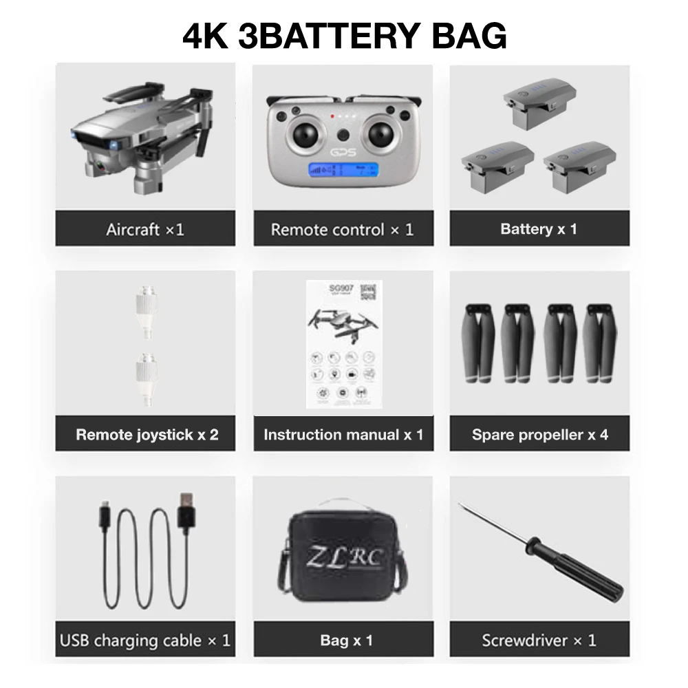 Радиоуправляемый квадрокоптер SG907 Дрон gps 4K HD 50X зум широкоугольная Двойная камера 5G wifi FPV складной селфи дроны Профессиональный следи за мной - Цвет: 4k 3B Bag