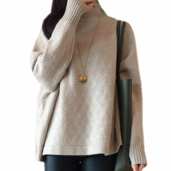 

FRSEUCAG turtleneck cashmere sweater women's thickening lazy loose pullover autumn winter new twist knitted jacket female tops