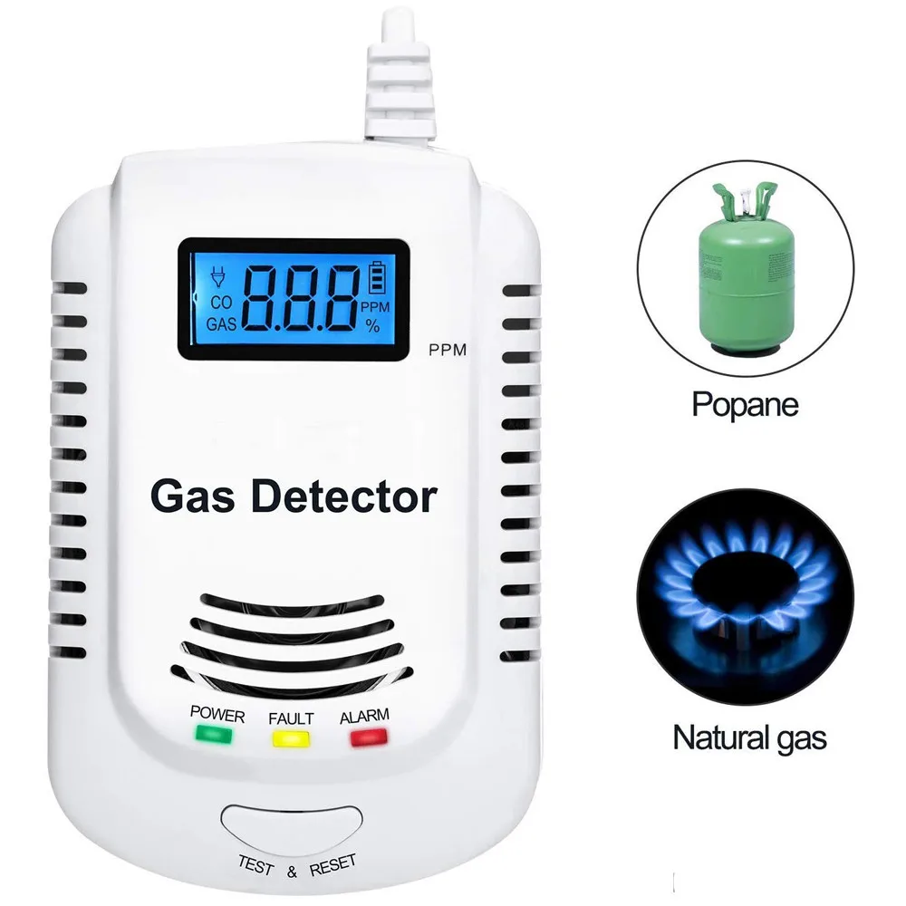 

GAS DETECTOR Voice Warning Kitchen Alarm Kit Independent EU Plug in Combustible Natural LCD Display GAS LEAK SENSOR Alarm