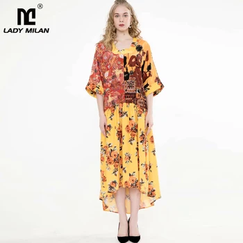 

Women's Runway Dress Square Neckline Half Sleeves Printed Fashion Asymmetric Casual Dress