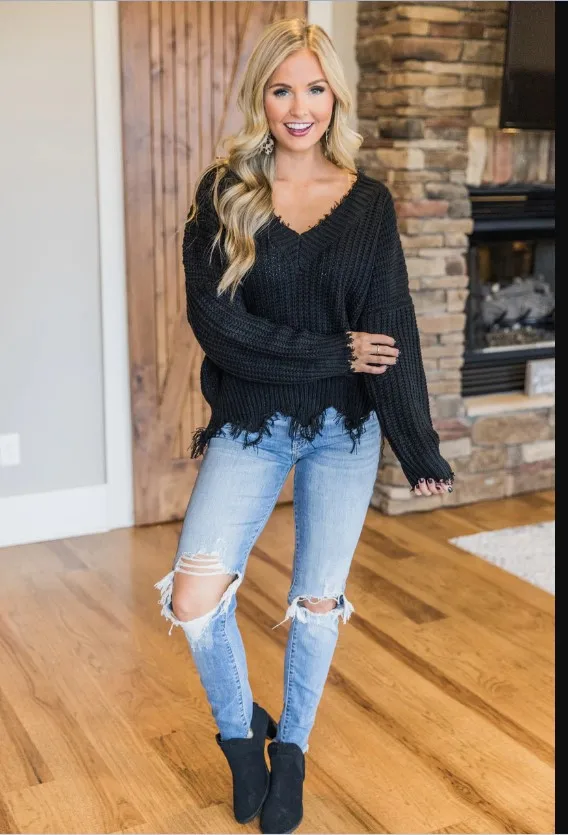 Irregular V-Neck Sweater Image 7