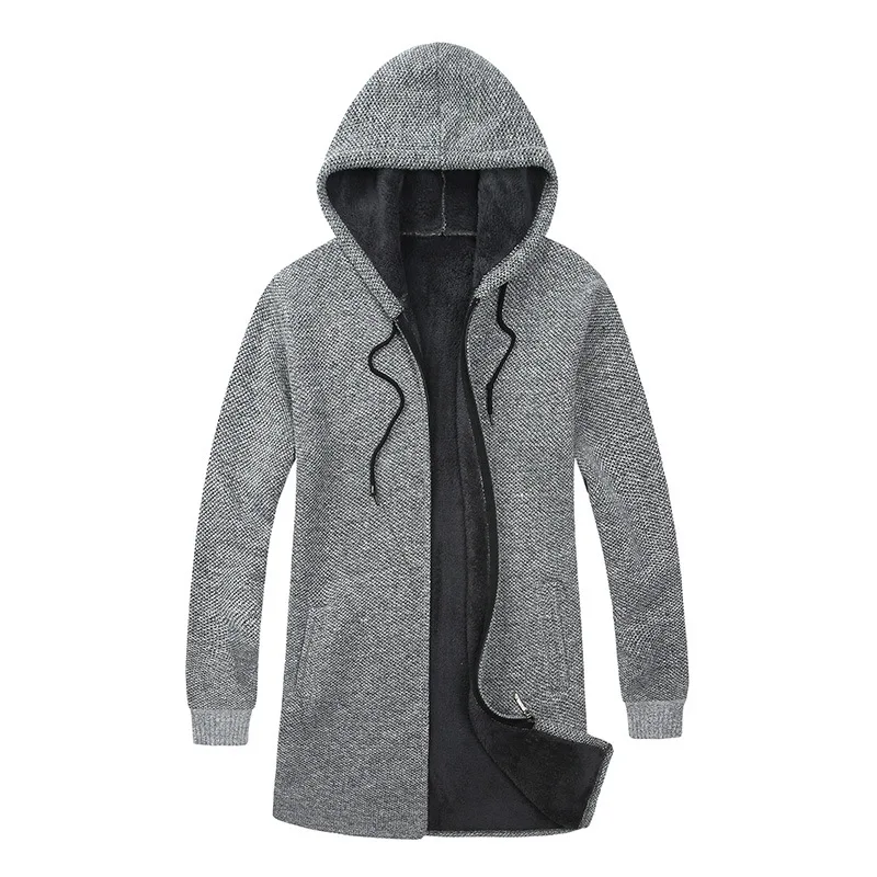 

2019 New Warm Winter Men Cardigan Sweaters Coats Men's Casual Knitting Sweaters Male Quality Brand Plus Velvet Hooded Sweaters