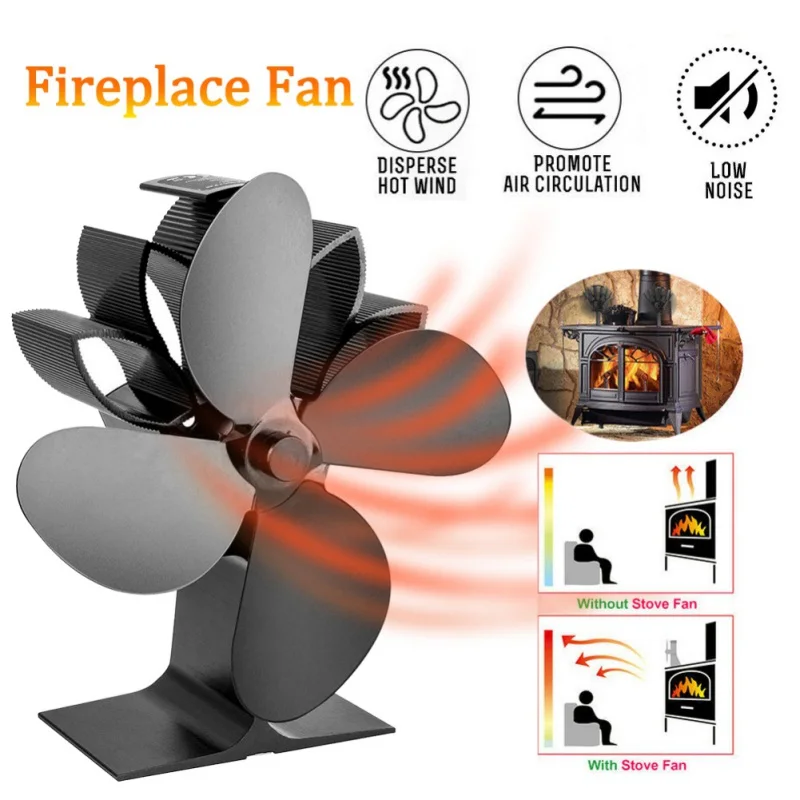 

4 Blades Heat Powered Fireplace Fan Silent Operation Eco-Friendly Stove electric Fan For Home Wood Heating Winter Warm