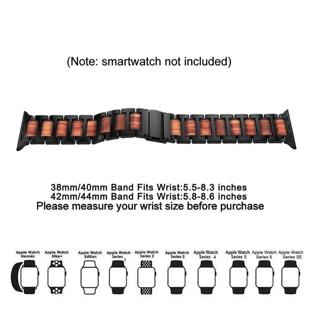 Ремешок из дерева и нержавеющей стали для iWatch Apple Watch Series SE 6 5 4 3 2 1 44 мм 42 40 38 ремешок