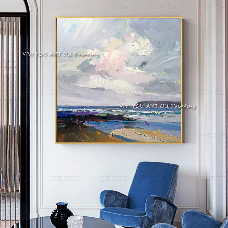 

Nordic Posters Canvas Paintings Wall Art 100% Handmade Blue Abstract Oil Painting Wall Pictures For Living Room Home Decoration